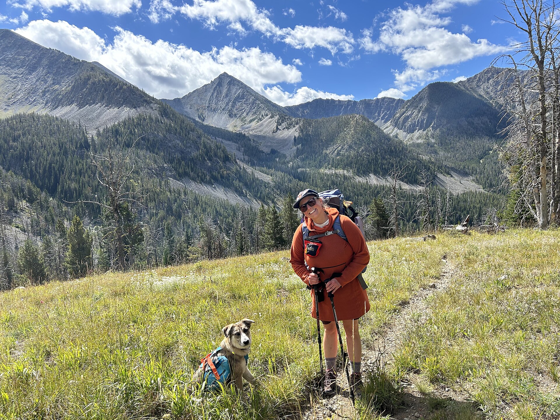 Hiker with dog on trail — photo by USDA Forest Service Northern Region (Public domain), via Wikimedia Commons